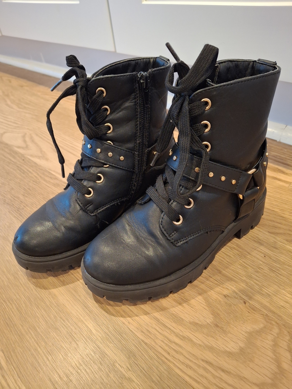 BCBGirls Black Combat Boots with Gold Stud Details